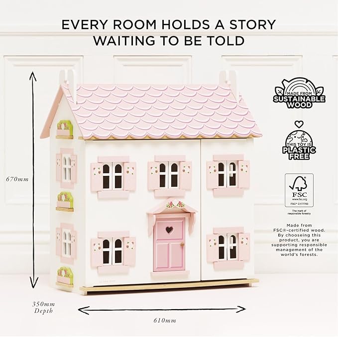 Le Toy Van - Iconic Sophie's Large Wooden Doll House | Dream House Wooden Dolls House Play Set | Great As A Gift | Suitable for Ages 3+