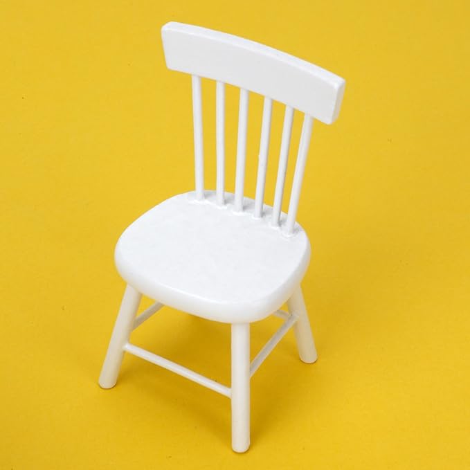 Miniature Dollhouse Dining Table and Chairs – Set 5pcs 1/12 Scale for Doll House, White Wooden Furniture Model, Mini Classic Decoration Accessories DIY Hobby Gift for Kitchen, Breakfast Room