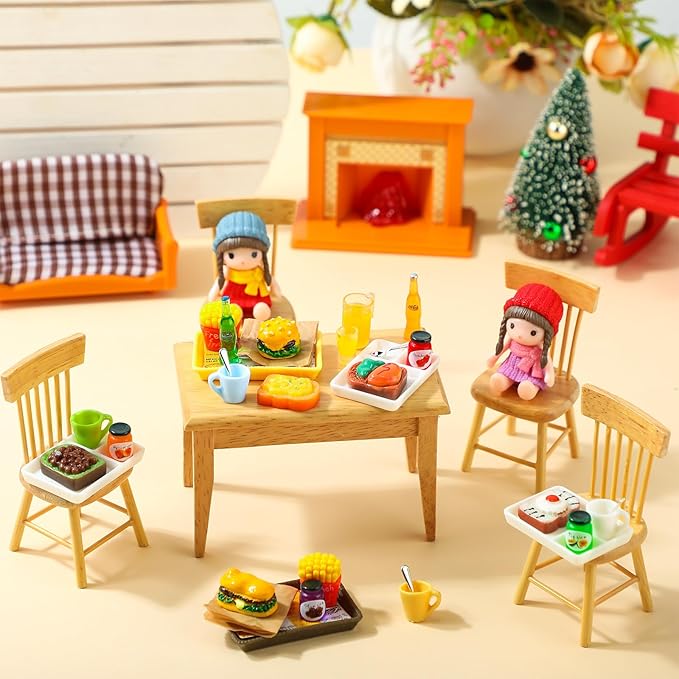 38 Pcs Miniature Food Toy Miniature Doll House Accessories Miniatures Play Sets Small Doll Food Dollhouse Foods, Hamburger Fries Soda Milk Juice Fast Foods Set for Pretend Kitchen(Cute Style)