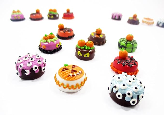 Dollhouse Miniature Food 9 Mini Halloween Mixed Cake 1.5 cm Bakery Supply 16672