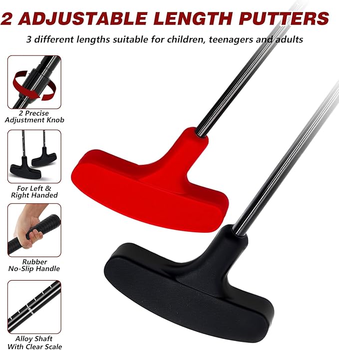 Golf Flagstick Mini Putt Set - Outdoor Battle Putting Game for Sand Beach/Backyard/Driving Range,Detachable Golf Pin Flag Hole Cup Set with 2 Adjustable Putters &Carry Bag, Gift Idea for Men/Boys