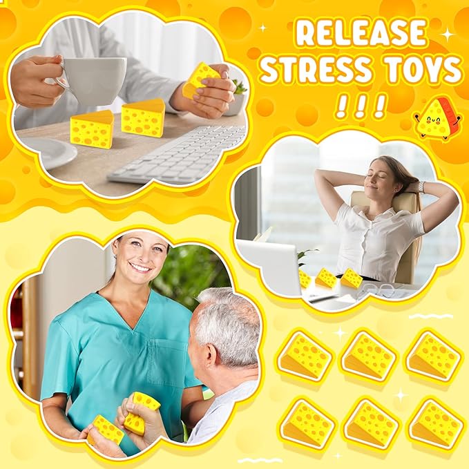 Libima 50 Pcs Cheese Stress Toys Bulk Fake Cheese Party Favors Foam Squeeze Stretchy Food Stress Ball Miniature Block for Kids Adults Anxiety Relief Fidget Toys Dollhouse Kitchen DIY Decor