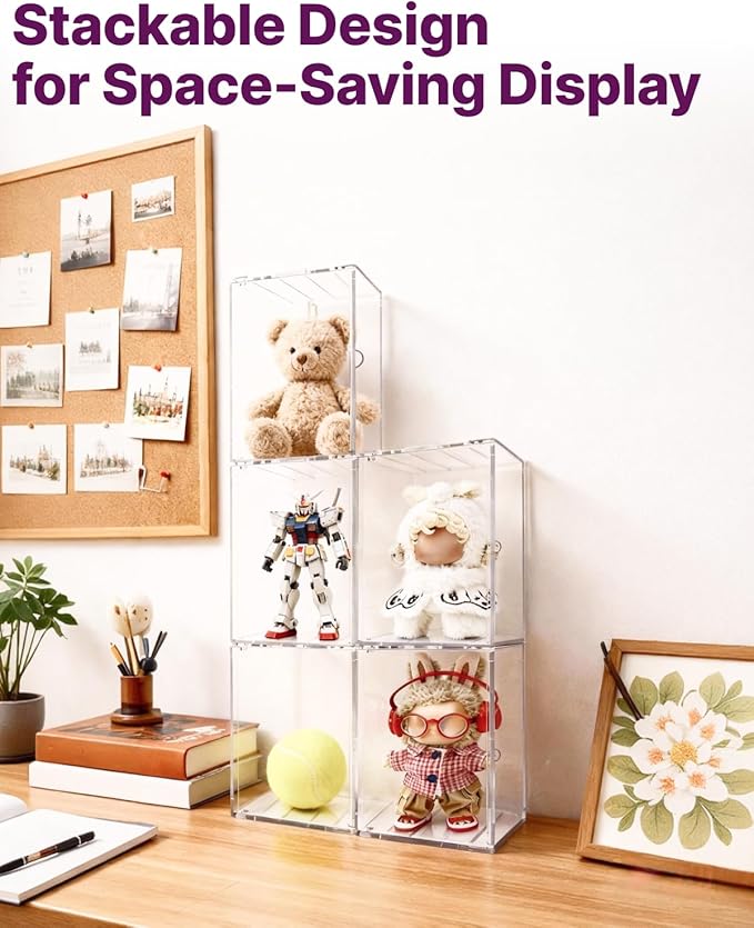 Clear Acrylic Display Case for Mini Figures, 6.7" Stackable Front-Open Box, Fits for Labubu, Molly, Crybaby, SKULLPANDA, Sonny Angel, Stitch, Dimoo, Hirono, Twinkle Twinkle, Sanrio & more Collectibles