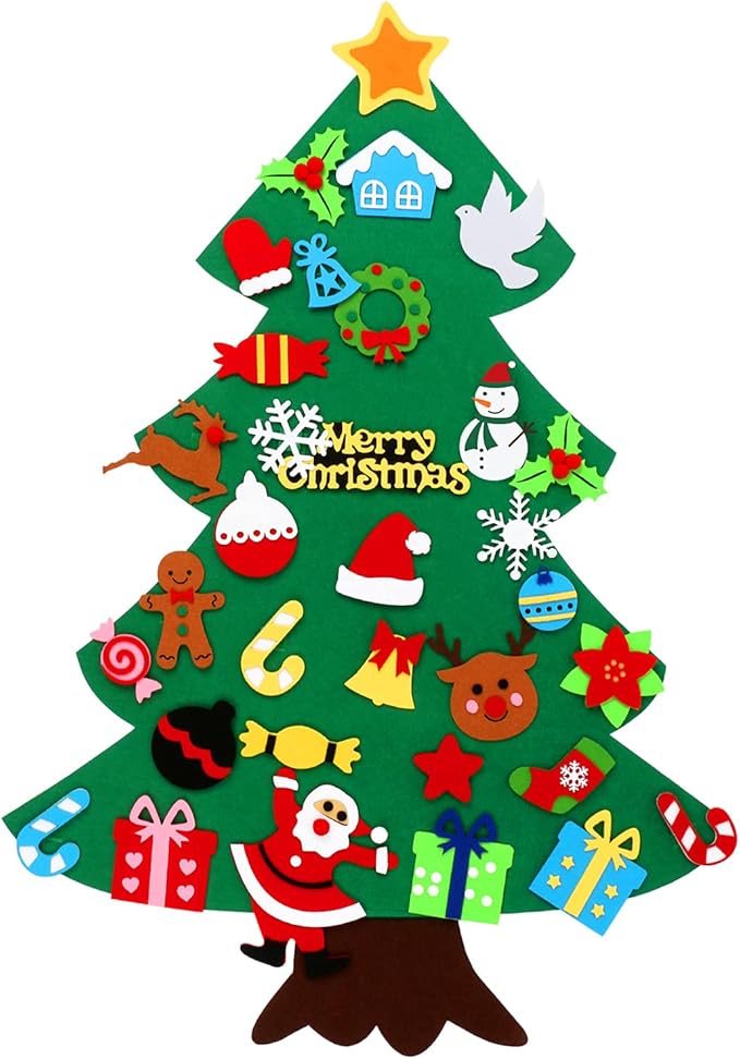 CASA CLAUSI Felt Christmas Tree for Kids Christmas Decorations Xmas Gifts Home Door Hanging Decor Party Supplies Ideas Kids DIY 3.2ft 33 Pcs