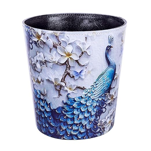Scakbyer 10L/2.64 Gallon PU Leather Trash Can Decorative Waterproof Wastebasket Paper Basket Garbage Bin for Home Office Bathroom