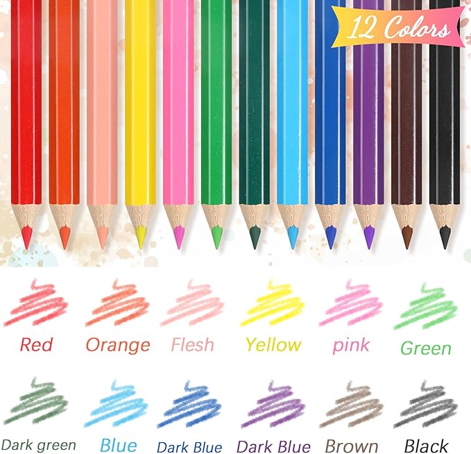 Noveread 576 Pcs/ 48 Boxes Christmas Mini Colored Pencils Bulk for Kid 3.5 Inch Short Drawing Colored Pencil with Sharpener Eraser for Christmas Children Painting Classroom Gifts Party Supplies