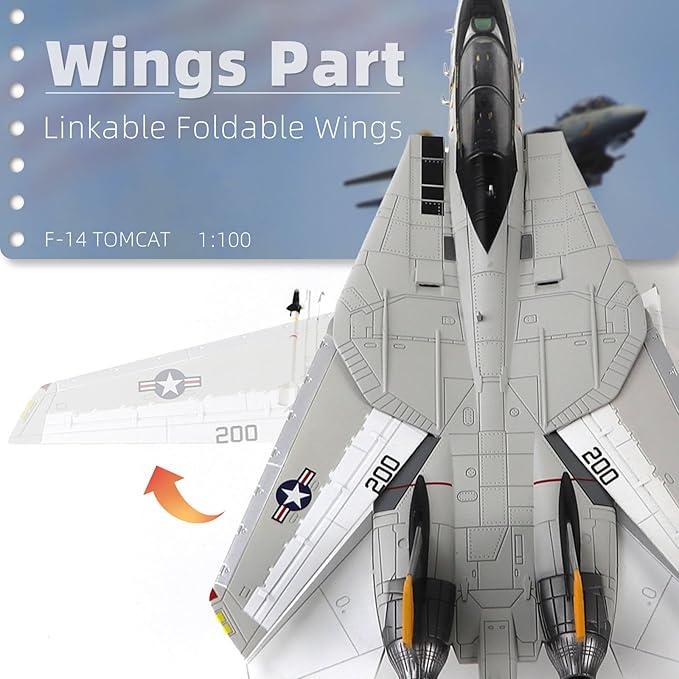 F-14A Tomcat 1/100 Metal Airplane Model Kits with Stand VF-84 Jolly Rogers DieCast Alloy Fighter Model Jet Replica Pre-Build Military Aircraft Collection for Display or Gift