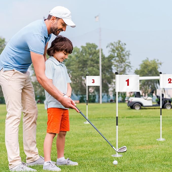 Hungdao 10 Set Golf Flagstick Mini Putting Green Flag for Yard Golf Pin Hole Cup and Flag Set Portable Practice Putting Green Flagsticks for Driving Range Backyard Gift Idea (Normal,Mixed)