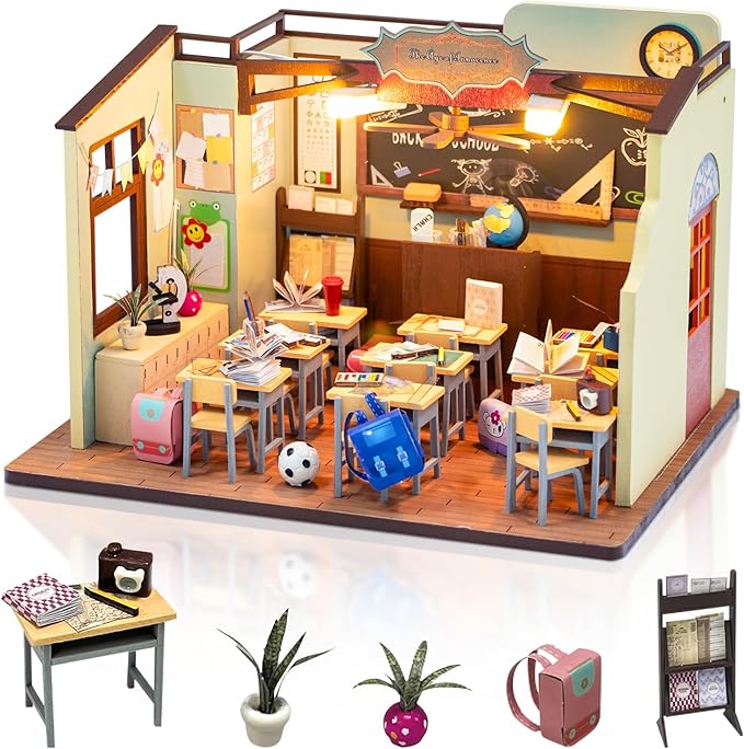 DIY Miniature House Kit, Dollhouse Kit with LED Light, Mini House Building Kits for for Adult to Building, Christmas Home Decorations Gifts for Family and Friends, Classroom