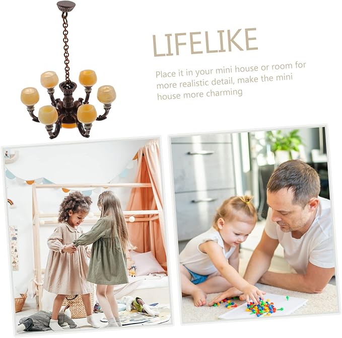 Toyvian Mini Dollhouse Chandelier Light: 1:12 Scale Miniature Dollhouse Ceiling Lights Retro Hanging Lamp Miniature Pendant Lamp Furniture Accessories for Doll House Decor