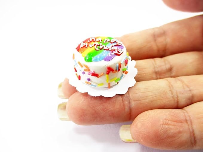 Dollhouse Rainbow Birthday Cake 2 cm Miniature 1:12 Bakery Dessert Charms 16915