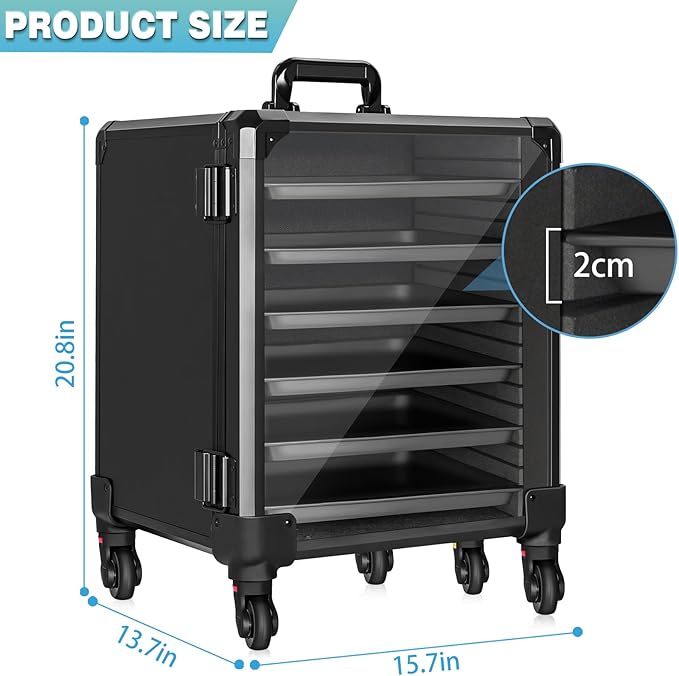 Miniatures Storage Case Miniatures Transport Case Aluminum Alloy Frame Display Case with Lock and Trolley (Large Size)