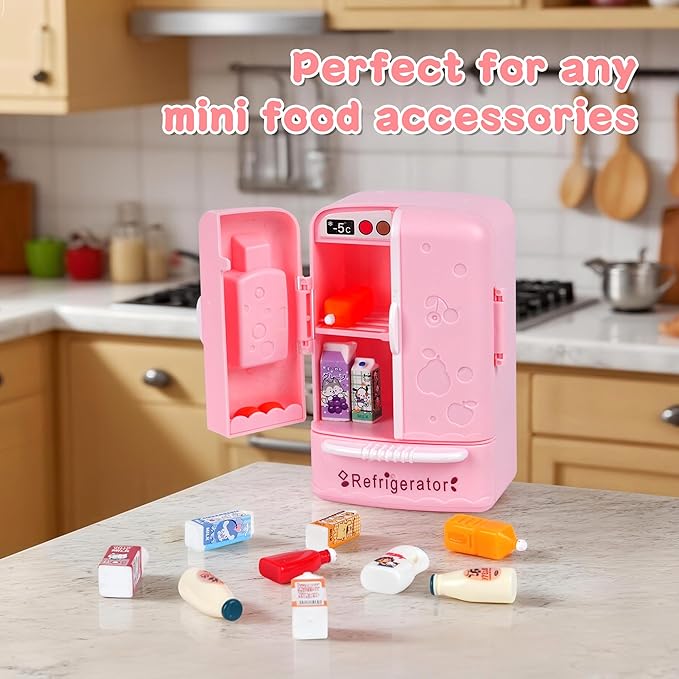 Dollhouse Mini Refrigerator Furniture, Essential Kitchen Accessory for Dollhouse, Compatible with Mini Foods, Kids' Playhouse Decor