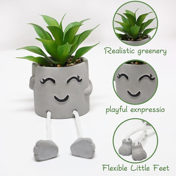 SEMSOIIO 2PCS Fake Succulents, Artificial Plants Bathroom Decor, Mini Plants Shelf Decor, Small Desk Plant for Home Decor, Cute Faux Plants Office Decor, Fake Plants for Women Desk