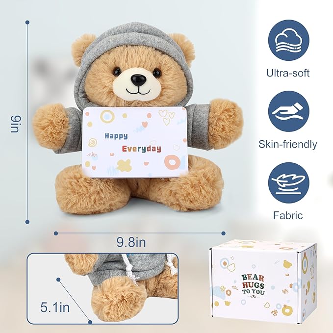 Big Hugs Teddy Bear Stuffed Animal with Gift Box Removable Hoodie for Comfort and Love, for Kids, Women & Men in Tough Time, Get Well Soon Gifts Basket with Beautiful Gift Greeting Card