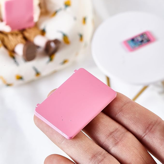 Dollhouse Laptop Accessories, 1/12 1/6 Scale Minature Tablet Smart Phone Mini Stuff Doll House Furniture Play Set Accessories 3 Pcs (Pink)