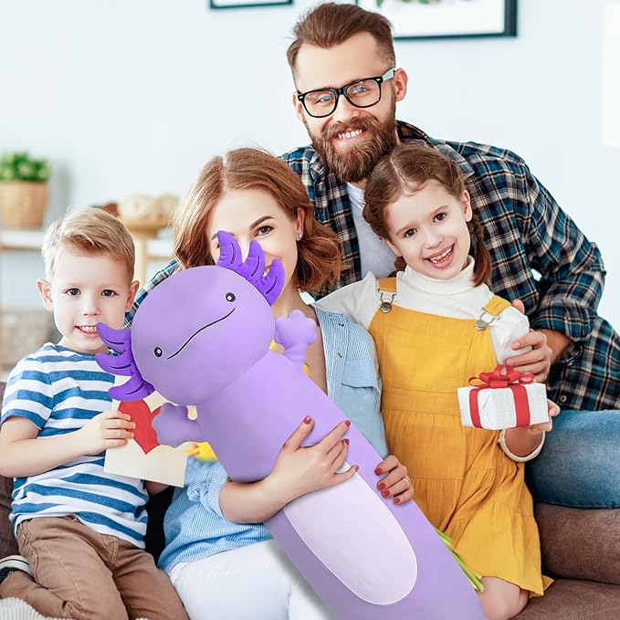 36 inch Cute Giant Purple Axolotl Plush Soft Body Pillow, Large Squishy Plushies Axolotl Stuffed Animals Toy, Gifts for Kids Boys Girls Birthday, Halloween, Christmas