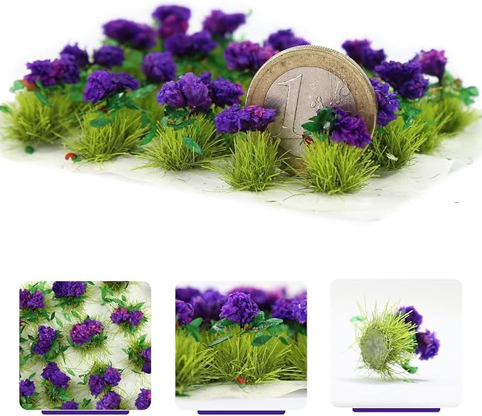 Miniature Vegetation Flower Cluster Garden Shrub Tufts with Model Bases War Game Scenery (C)