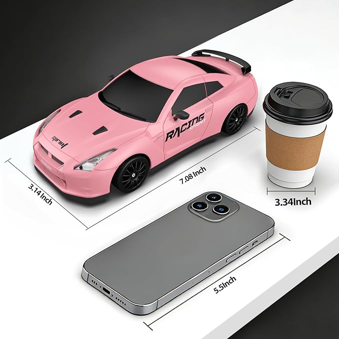 Remote Control Car RC Drift Car 2.4GHz 1:24 Scale 4WD 15KM/H High Speed Model Vehicle with LED Lights Drifting Tire Racing Sport Toy Car for Adults Boys Girls Kids Gift 2Pcs Rechargeable Batteries