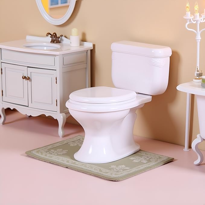 White Dollhouse Miniature Furniture Vintage Bathroom Model Toilet Baby Pretend, DIY Micro Scene Decor