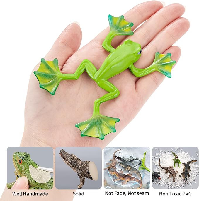 9PCS Amphibian Animals Figurines Toys for Kids with Rainforest Reptile Animals Figurines Include Salamanders, Ichthyophis, Frog Figures, Cake Toppers Party Favors for Toddler