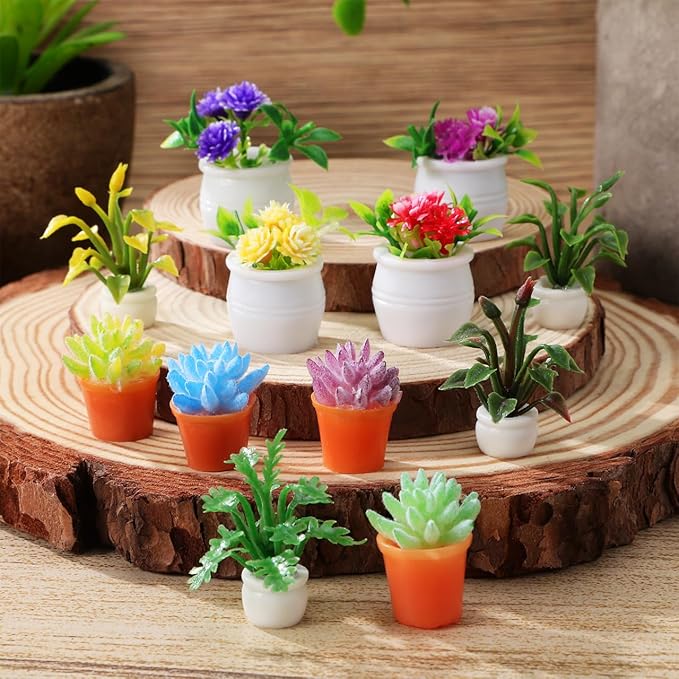 IMIKEYA Miniature Dollhouse Potted Plants: 12pcs Artificial Tiny Flowers & Greenery Ornament Micro Landscape Decor