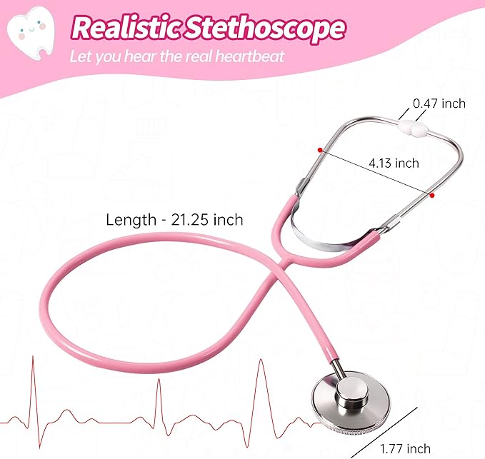 Phobby Durable Doctor Kit for Kids, 27 Pcs Deluxe Pretend Play Set Medical Toy with Real Stethoscope for Toddlers Boys Girls Birthday Gift Aged 3 4 5 6 7 8(Pink)