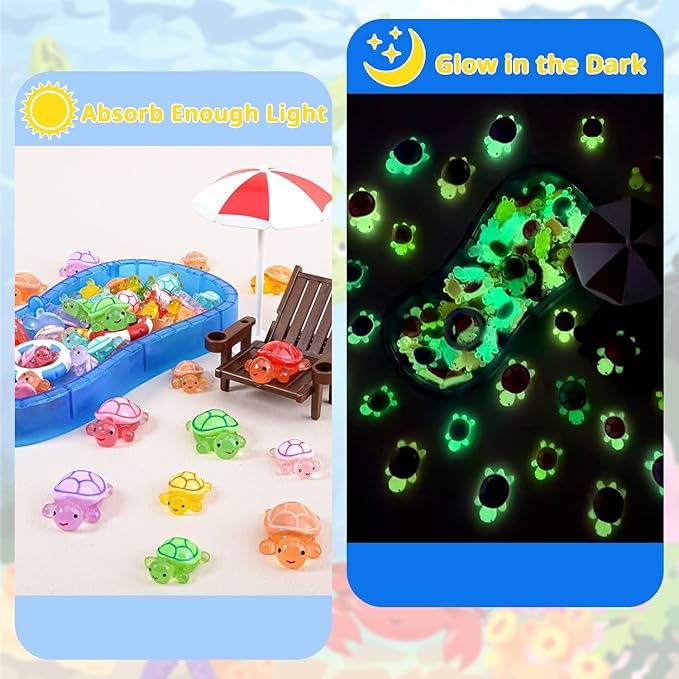 Anvin 40 Pcs Miniature Turtles Glow in The Dark Turtle Figurines Set Cute Resin Tortoises in 4 Sizes & 10 Vibrant Colors- Perfect for Fish Tank, Dollhouse, Aquarium, Fairy Gardens, Unique Gifts