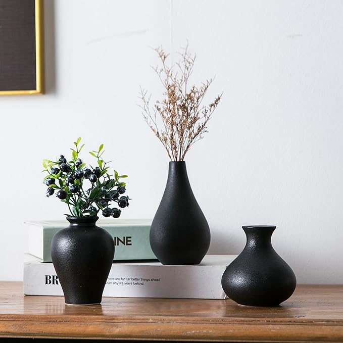 Black Bud Vase Set of 5, Ceramic Small Vases for Modern Decor, Mini Pottery Vases, Boho Decorative Vase for Living Room Fireplace, Centerpiece Table Decorations