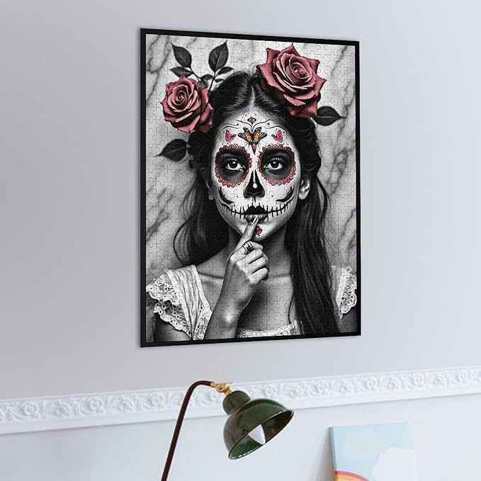 Jigsaw Puzzles for Adults 500 Piece - Gorgeous Sugar Skull Lady Day of The Dead Wooden Puzzle, Puzzle Games,Stress Relief Games,Funny Puzzles，Unique Gifts for Wall Art，Family Puzzles