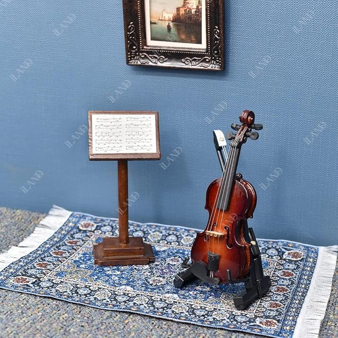iLAND Miniature Dollhouse Accessories Vintage of Carpet for Dollhouse Furniture on 1/12 Scale and 3” - 12” Dolls, Woven Dollhouse Rugs 6” x 3.8”(2pcs Brilliance)
