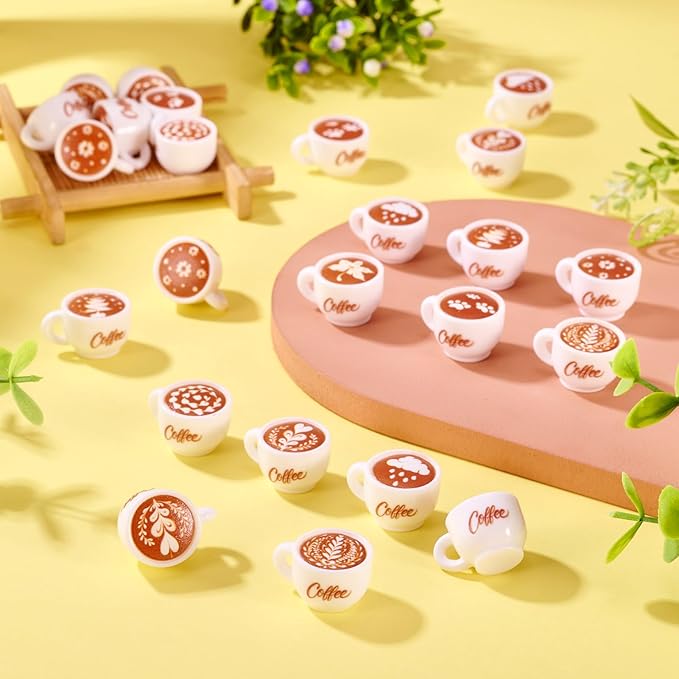 Beadthoven 24Pcs Miniature Coffee Cups Sets Resin Dollhouse Accessory Mini Resin Coffee Mug Miniature Food Mini Kitchen Decoration for Micro Landscape Table Party Decor Keychain DIY Jewelry Making
