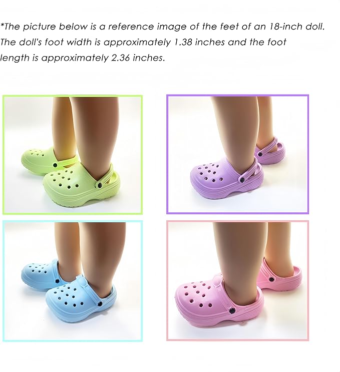 HXIELEC 4 Pairs Classic Clogs for 18" Dolls - Macaron Color EVA Slip-On Shoes,Fits Most 18" Dolls,Dress Up Gift Set