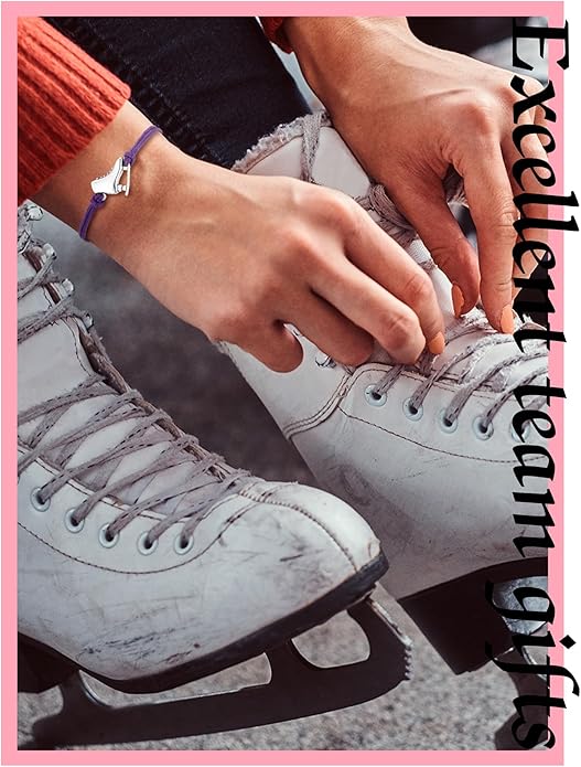 Funtery 24 Pcs Ice Skating Party Favors Colorful Ice Skating Bracelet Skater Birthday Gifts Sports Goodie Items Bulk for Women Men Skater Lover