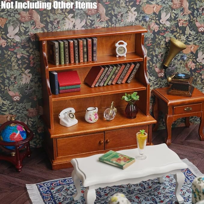 Odoria Dollhouse Bookcase Shelf Miniature: 1/12 Scale Bookshelf Storage for Living Room Antique Retro - Mini Library Wall Display Cabinet - Tiny Wood Furniture Vintage Brown