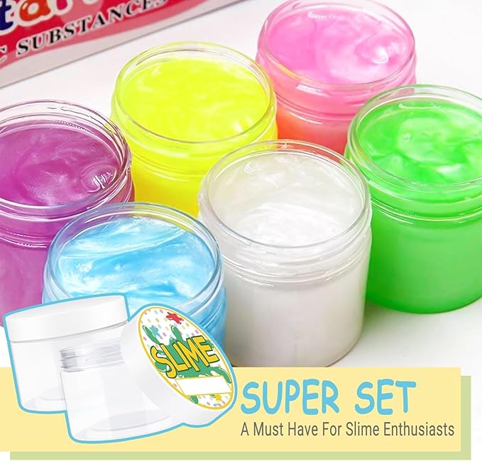 Opret 12 Pack 10oz Empty Slime Containers, Large Plastic Slime Jars with Lids and Labels Clear Storage Organizers for Slime Making, Food and Beauty Products, BPA Free