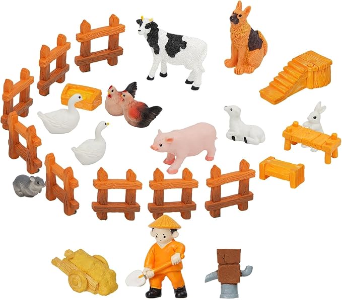 30pcs Mini Farm Animals Figurines Playset, Mini Resin Figurines for Fairy Garden Accessories, Garden Lawn Landscape Decor, Dollhouse, Succulents & Home Decoration