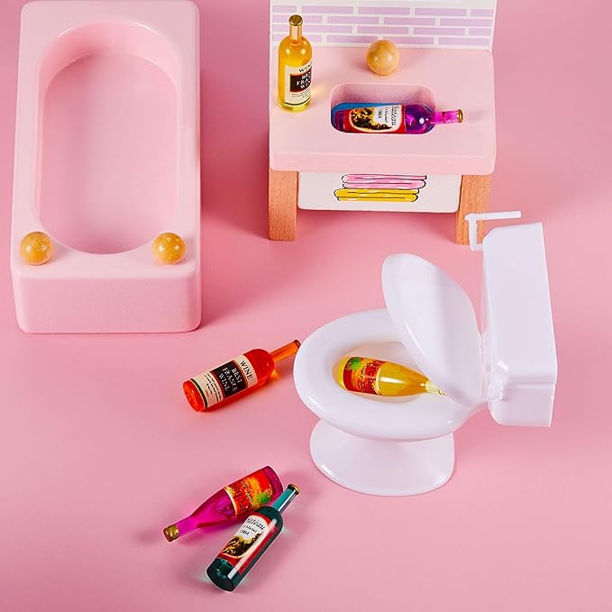 Harrycle 10 Pcs Miniature Wine Bottles with 2 Pieces Mini Toilet Cake Topper Dollhouse Cake Accessories Funny Tiny Toy Set for Celebrating Party Favor Birthday Party Decoration