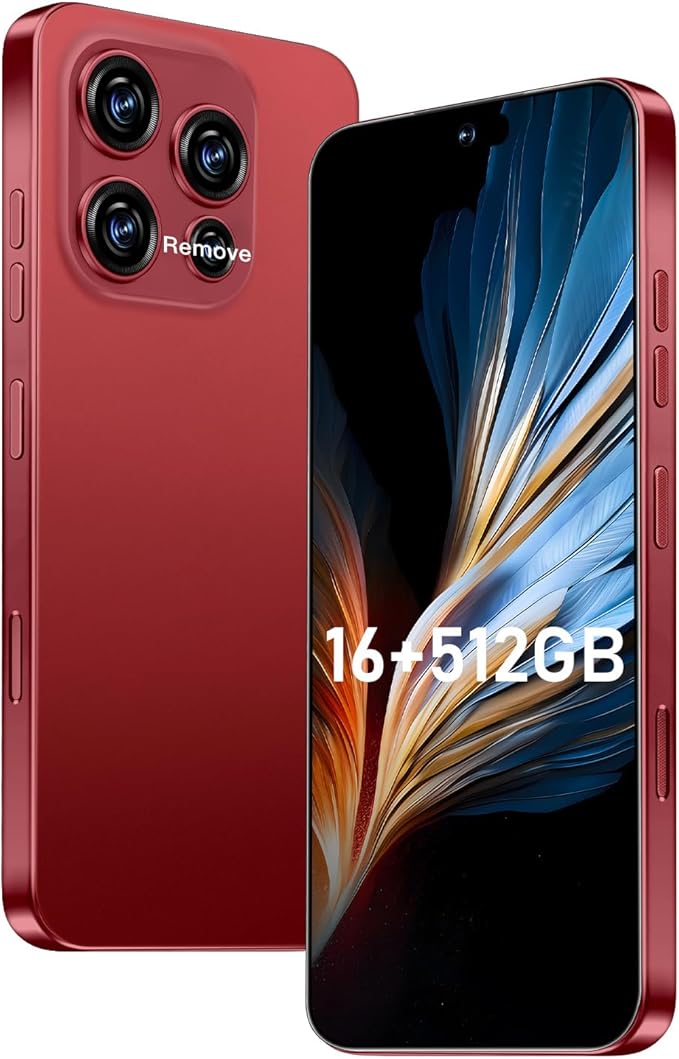 OEJBK 16PROMA X Smartphone New Upgrade 16GB+512GB/6.99" Display 68+108MP Zoom Camera,Tempered Glass Finish, 7000mAh Android 14 Smartphone (Wine Red)