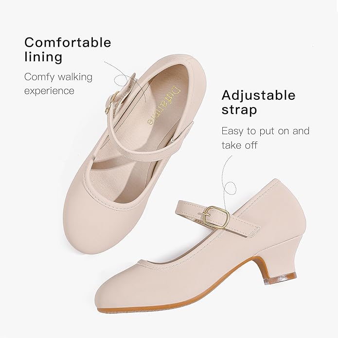 Dufannie Girls Dress Shoes Low Heel Princess Flats Mary Jane Flower Wedding Party Glitter Shoes for Kids Toddler