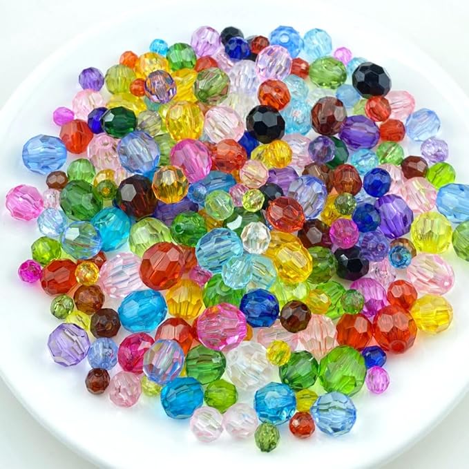 Jmassyang 200 Pieces 10mm Acrylic Round Faceted Beads Loose Crystal Plastic Spacer Beads Colorful with Hole for Jewelry Making DIY Bracelet Necklace Earring Keychain(Sapphire)