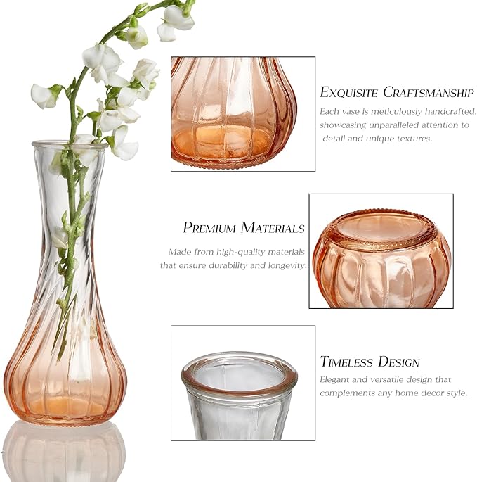 Glass Bud Vase Set of 30 - Small Vases for Flowers in Bulk - Assorted Vintage Crystal Vases for Flowers, Table Centerpieces (Amber, 30 Pcs)