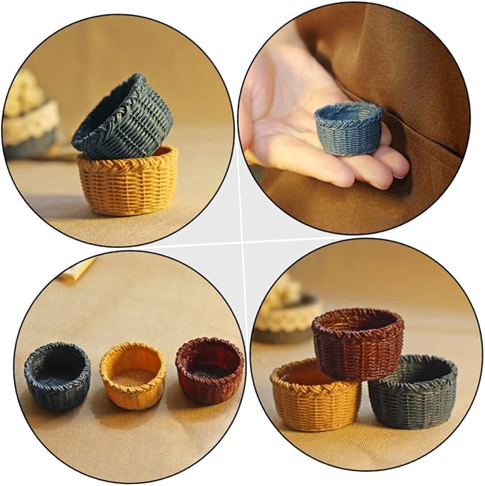 Totority Mini Basket Model 3Pcs Resin Miniature Dollhouse Baskets Creative Storage Ornament for 1 12 Scale Mini House Decor Accessories