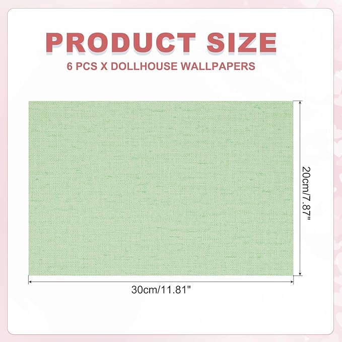 uxcell 6 Sheets Miniature Dollhouse Wallpaper, Linen Texture Self-Adhesive PVC Flooring Wall, Mini Wall Decor for Dollhouse Sand Table Model Accessories 11.81 x 7.87 Inch (Light Green)