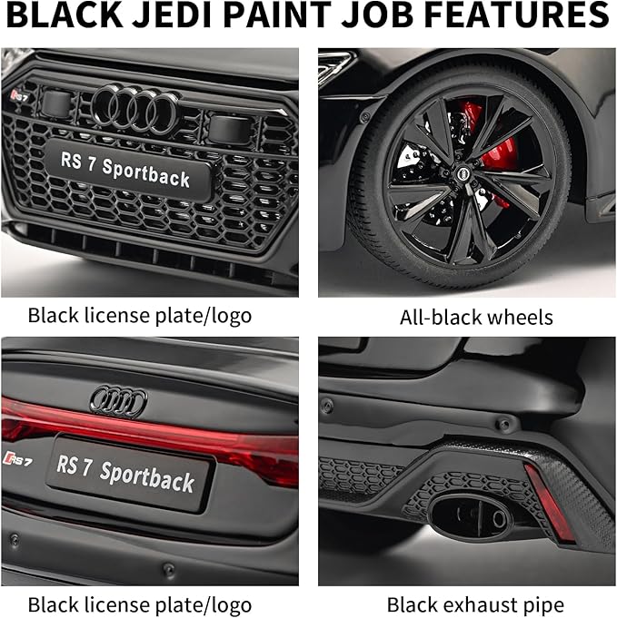 1:18 Audi RS7 Model Car,Pull Back Toy Diecast Cars,Remote Control Key Version Metal Toy Cars with Lights and Sounds,Gift for Children and Adult（Black Warrior）