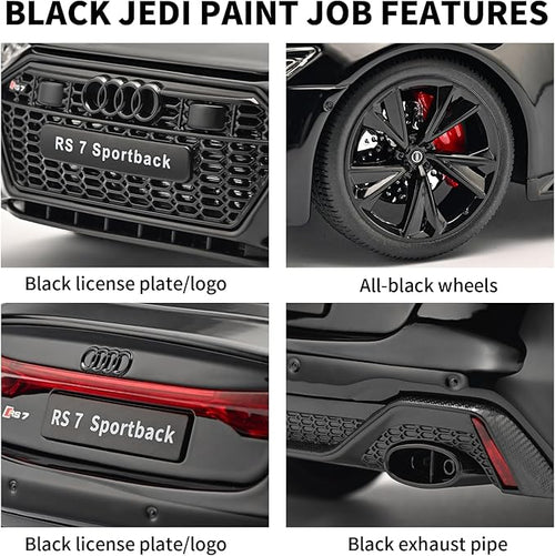 1:18 Audi RS7 Model Car,Pull Back Toy Diecast Cars,Remote Control Key Version Metal Toy Cars with Lights and Sounds,Gift for Children and Adult（Black Warrior）
