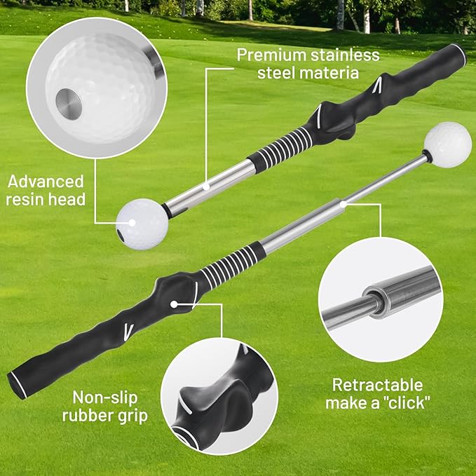FODESAN Retractable Golf Swing Trainer – Enjoy Swinging Anytime, Anywhere,Training Aid for Grip Correction, Click Feedback & Arm Connection, for Right & Left-Handed Golfers, Indoor & Outdoor Practice