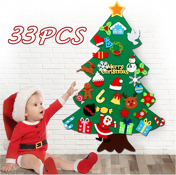CASA CLAUSI Felt Christmas Tree for Kids Christmas Decorations Xmas Gifts Home Door Hanging Decor Party Supplies Ideas Kids DIY 3.2ft 33 Pcs