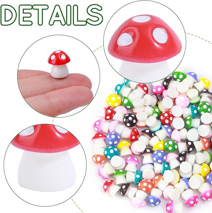 180 Pcs 18-Color Mini Resin Mushroom Figures,Glow in Dark Miniature Figurines Bulk for Fairy Garden,Dollhouse Décor,Terrarium & Scavenger Hunts - Tiny Mushroom Accessories with Realistic Details