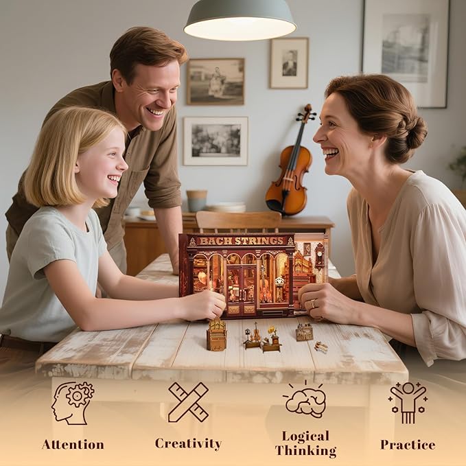 Fsolis Book Nook Kit - DIY Scene Miniature Dollhouse Kit for Adults, Bookshelf 3D Puzzles Booknook Music Tiny House Mini Room Craft Bookshelf Decor Gifts for Women Book Lovers (Bach Strings)